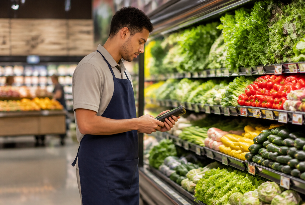 Grocery aisle with scanner