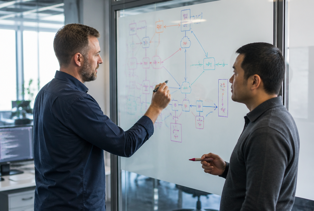 Engineers at whiteboard